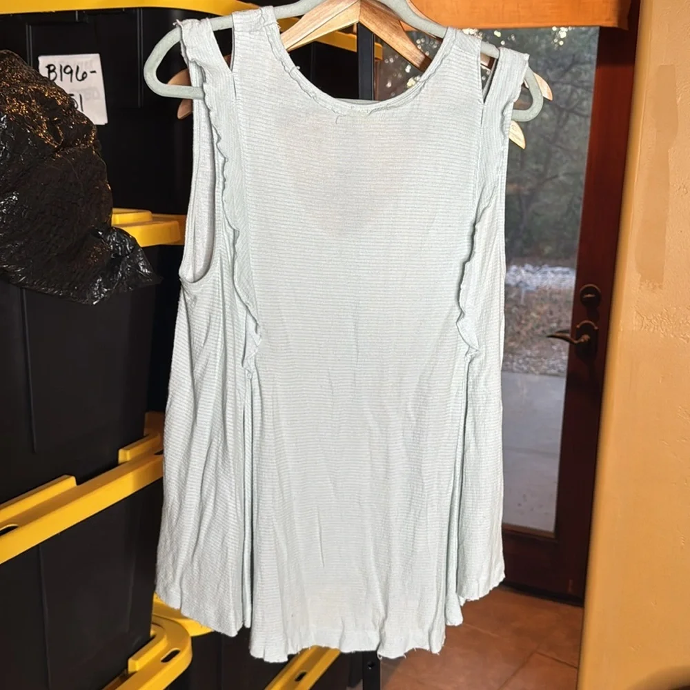 Free People Bondi Waffle Knit Tank Seafoam Green Ruffle Tunic Top Small